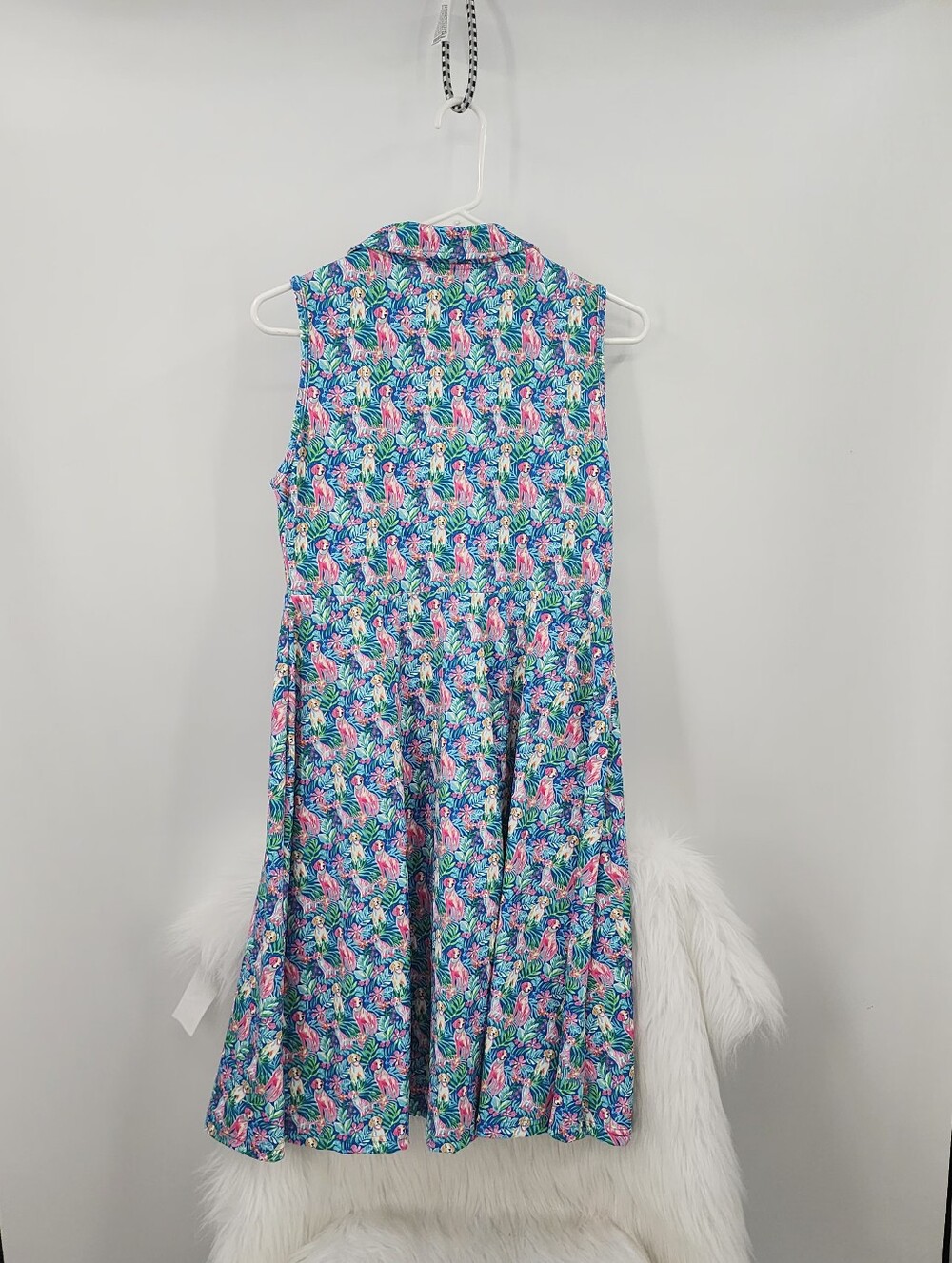 Sleeveless Blue Puppy-Print Activewear Dress Front Zip W Shorts Tennis Beachy - Picture 5 of 7